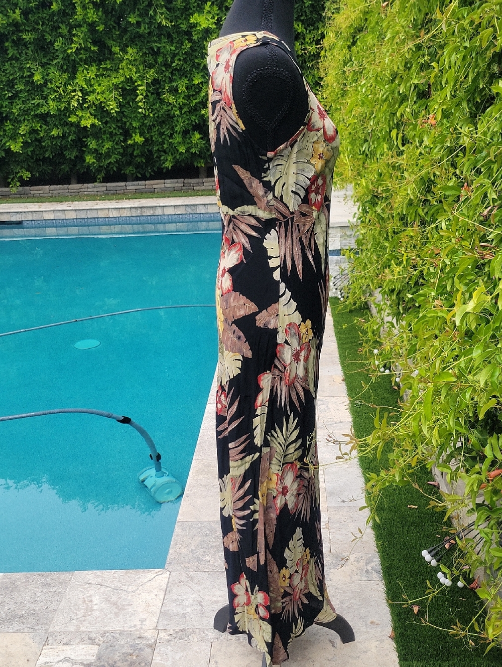 Vintage Karen Kane Black Tropical Floral Maxi Dress M - Picture 10 of 10